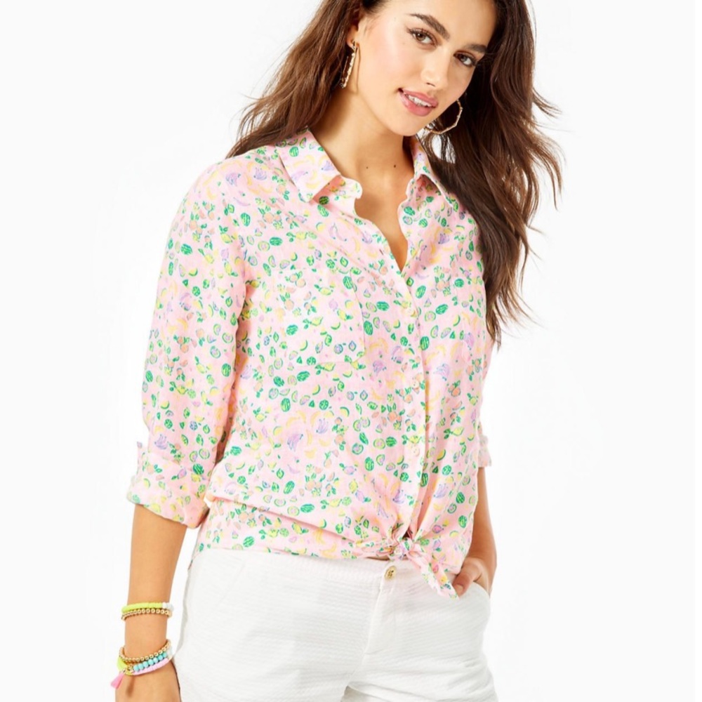 NWT, XS Lilly Pulitzer Sea View linen shirt
